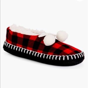 MUK LUKS Buffalo Check Red/Black Plaid Ballerina Slippers SZ:L/XL (8-10)